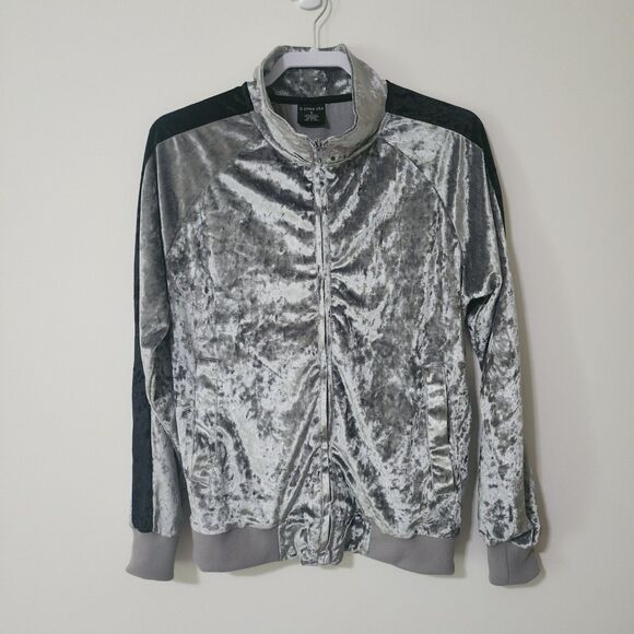 G-Style USA Men's Velour Full-Zip Bomber Jacket Grey Black Unlined Size S - Picture 1 of 7